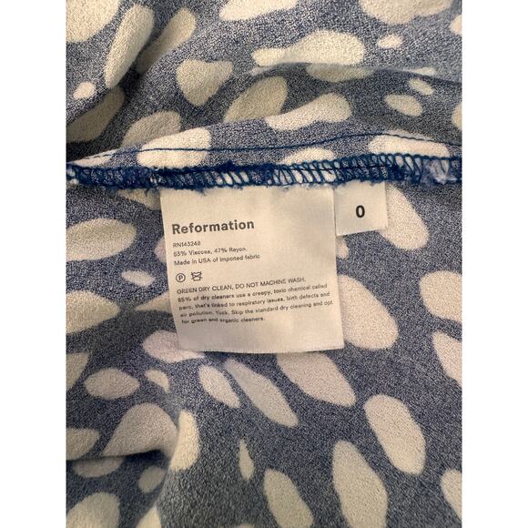 Reformation Kellan Long Sleeve Midi Dress Blue White Abstract Dot Size 0 - Picture 7 of 12